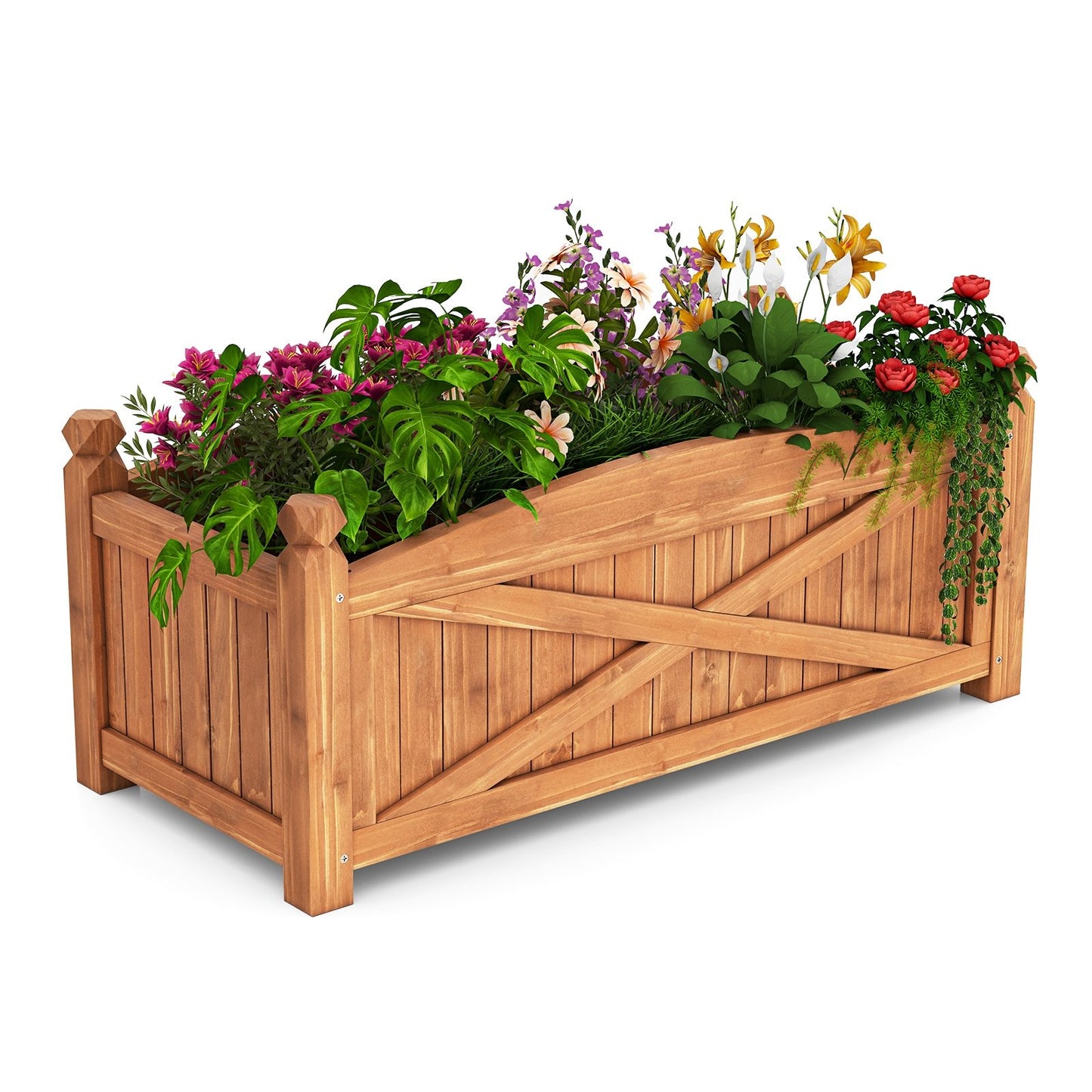 Wooden Raised Garden Bed  Drainage Holes for Patio Garden-L