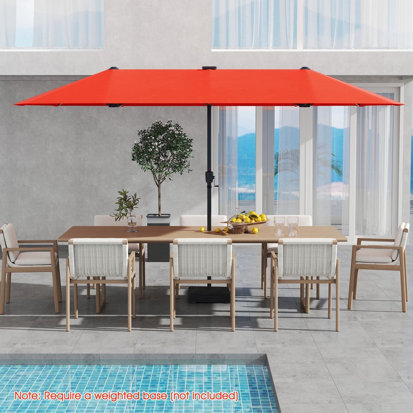 13 FT Large Patio Umbrella with LED Solar Lights and Crank Handle-Beige