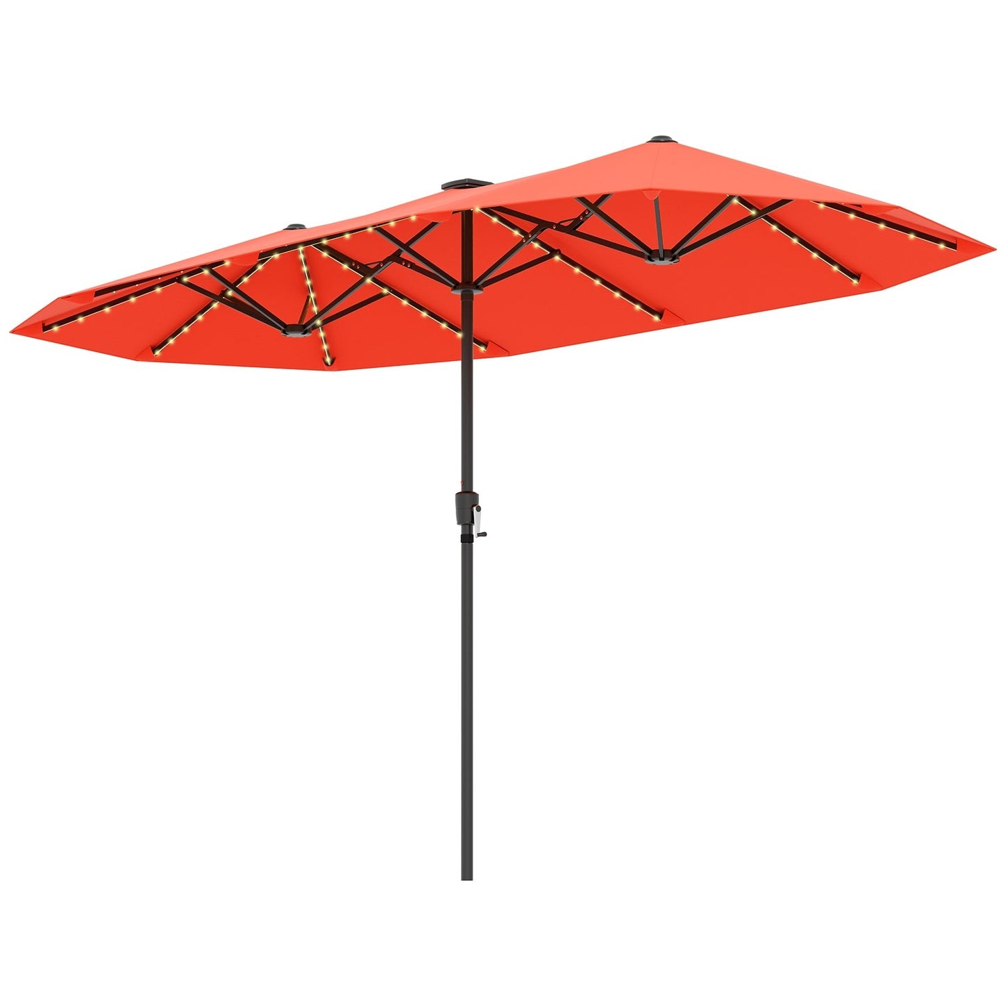 13 FT Large Patio Umbrella with LED Solar Lights and Crank Handle-Beige