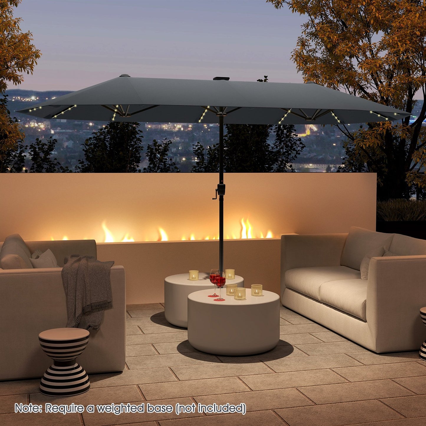 13 FT Large Patio Umbrella with LED Solar Lights and Crank Handle-Beige