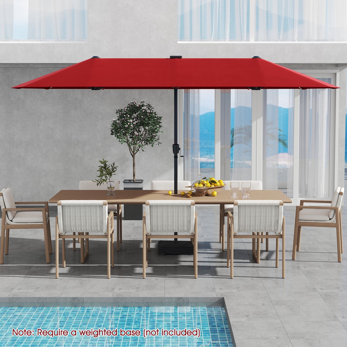 13 FT Large Patio Umbrella with LED Solar Lights and Crank Handle-Beige