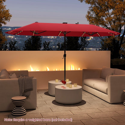 13 FT Large Patio Umbrella with LED Solar Lights and Crank Handle-Beige