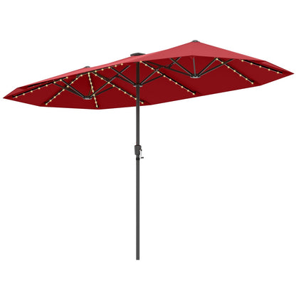 13 FT Large Patio Umbrella with LED Solar Lights and Crank Handle-Beige