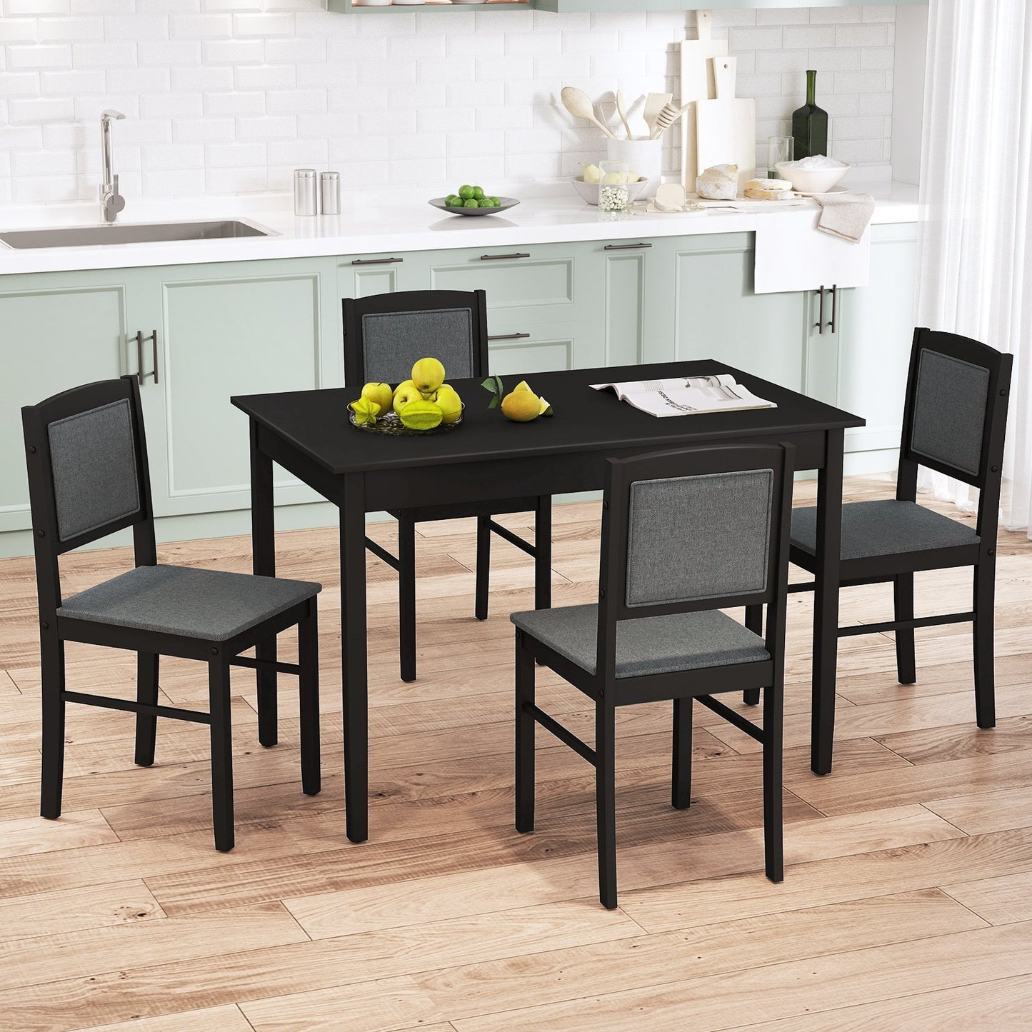 5-Piece Dining Set for 4 with Rubber Wood Legs for Small Dining Room-Beige