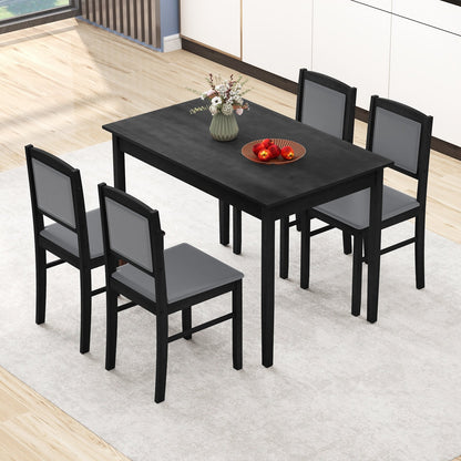 5-Piece Dining Set for 4 with Rubber Wood Legs for Small Dining Room-Beige