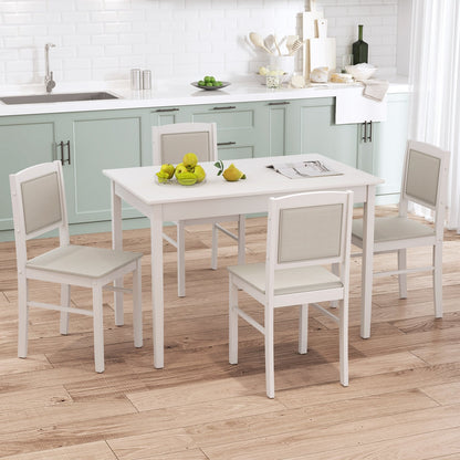 5-Piece Dining Set for 4 with Rubber Wood Legs for Small Dining Room-Beige