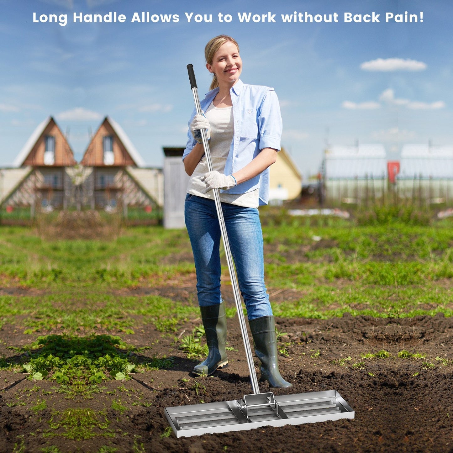 30 x 10 Inch Lawn Leveling Rake with Ergonomic Handle-Black