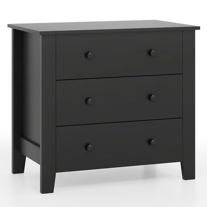 3 Drawer Dresser Chest of Drawers Bedside Table-Black