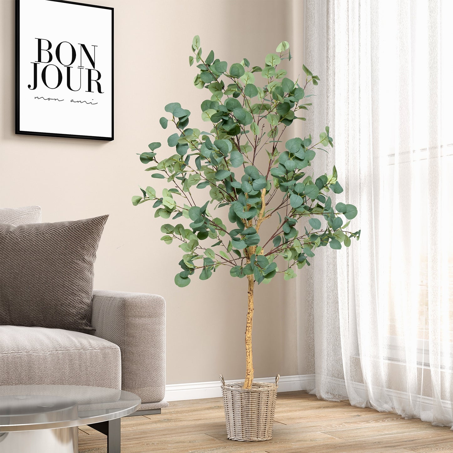 5.5 Feet Artificial Eucalyptus Tree with 517 Silver Dollar Leaves-2 Peice