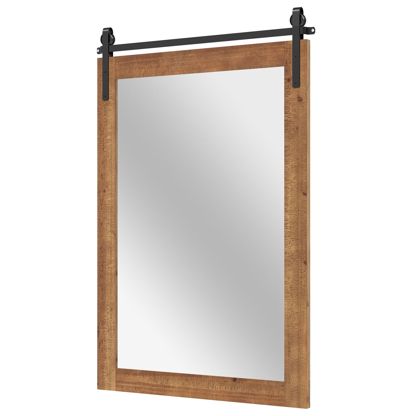 Rustic Wood Frame Barn Door Style Farmhouse Wall Mirror-Black