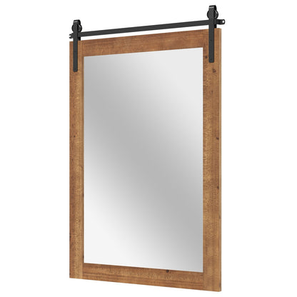 Rustic Wood Frame Barn Door Style Farmhouse Wall Mirror-Black