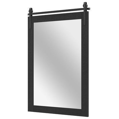 Rustic Wood Frame Barn Door Style Farmhouse Wall Mirror-Black