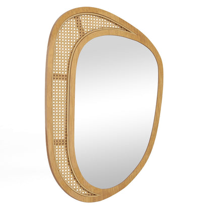 Bohemian Irregular Wall Mounted Decorative Mirror with Wooden Frame-Natural