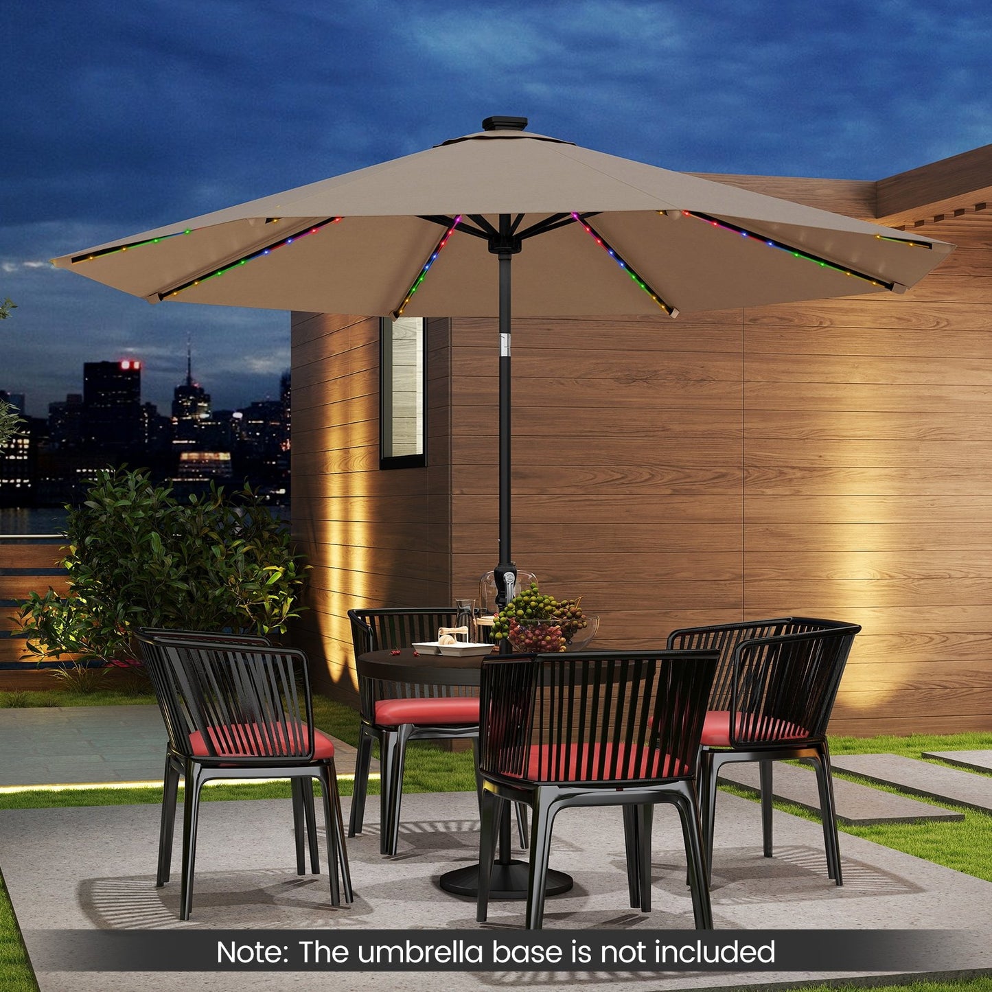 10 Feet Solar Patio Umbrella with 96 Multi-Colored Flowing LED Lights and Tilt Adjustment-Beige
