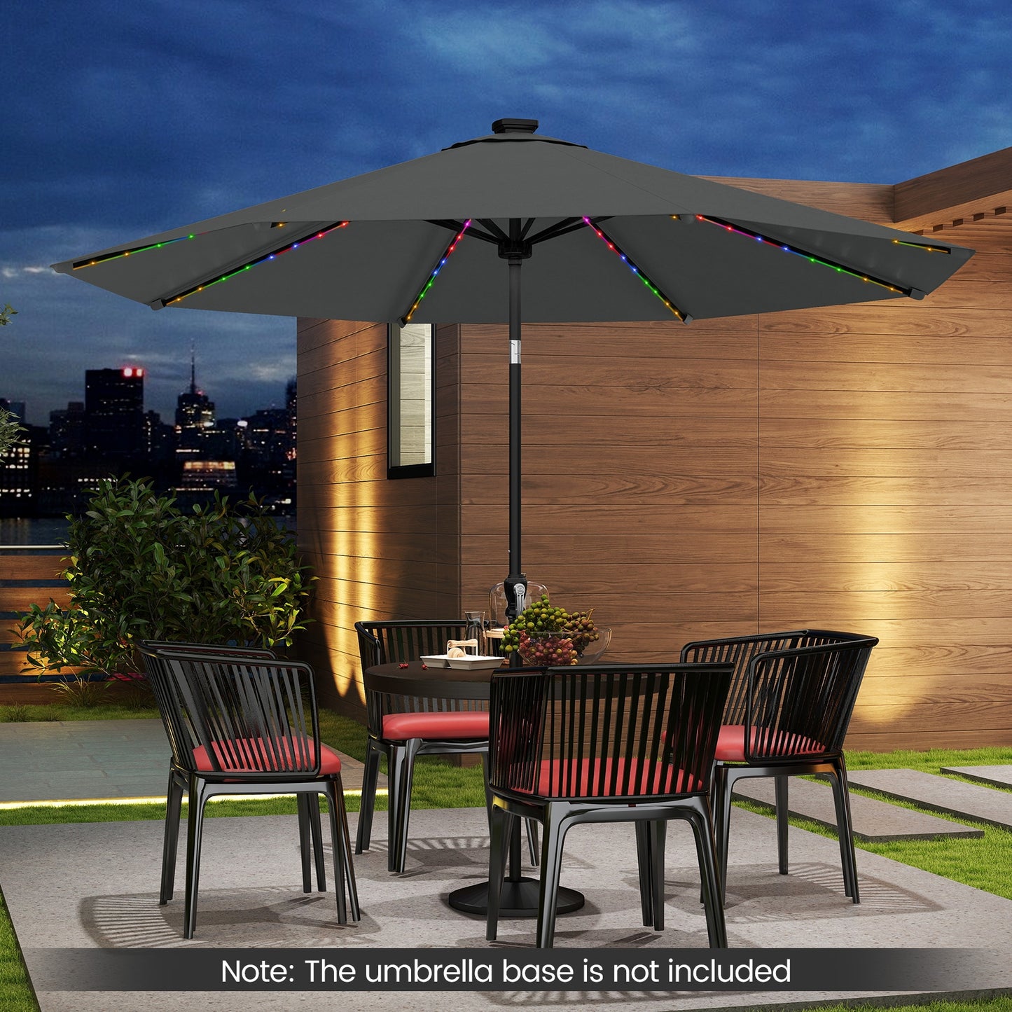10 Feet Solar Patio Umbrella with 96 Multi-Colored Flowing LED Lights and Tilt Adjustment-Beige