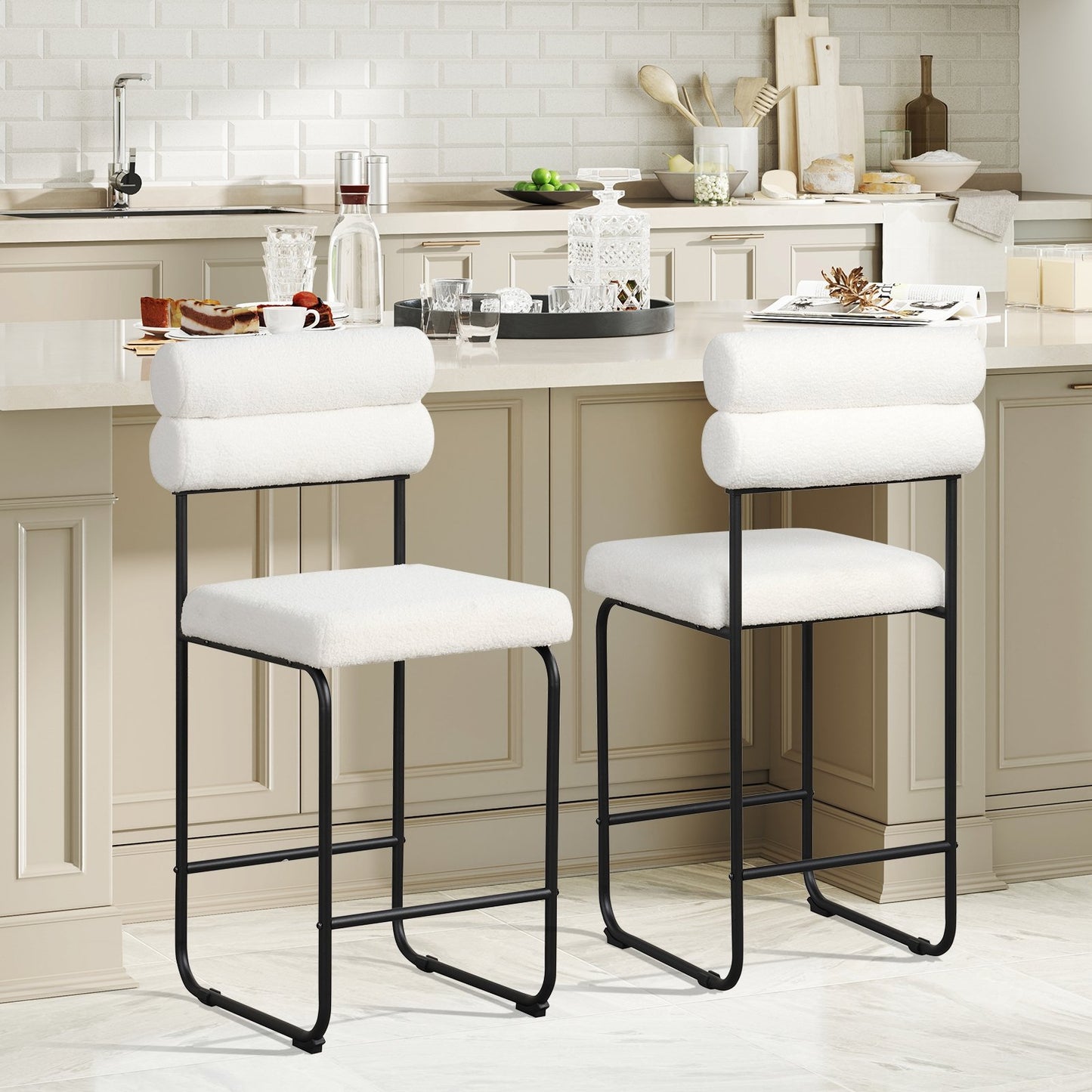 26 Inch Counter Height Bar Stools Set of 2 with Metal Frame and Footrest-Black