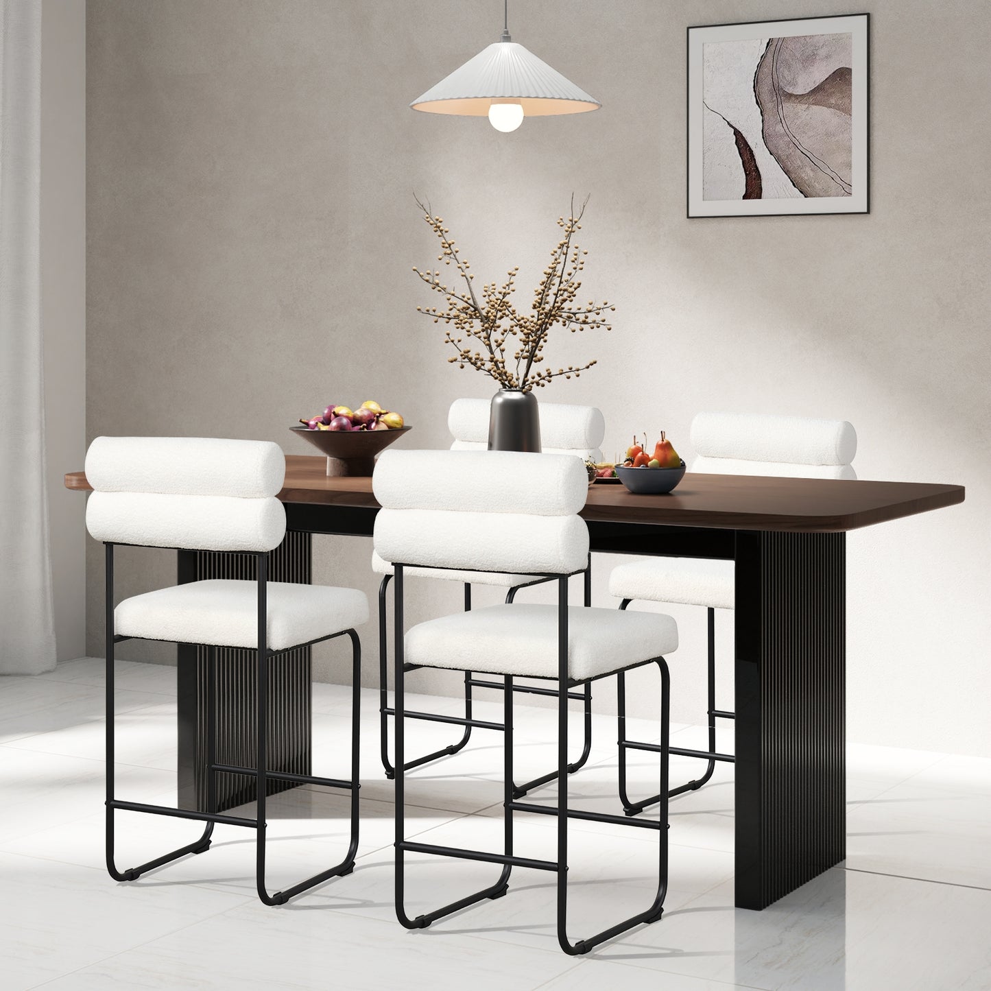 26 Inch Counter Height Bar Stools Set of 2 with Metal Frame and Footrest-Black
