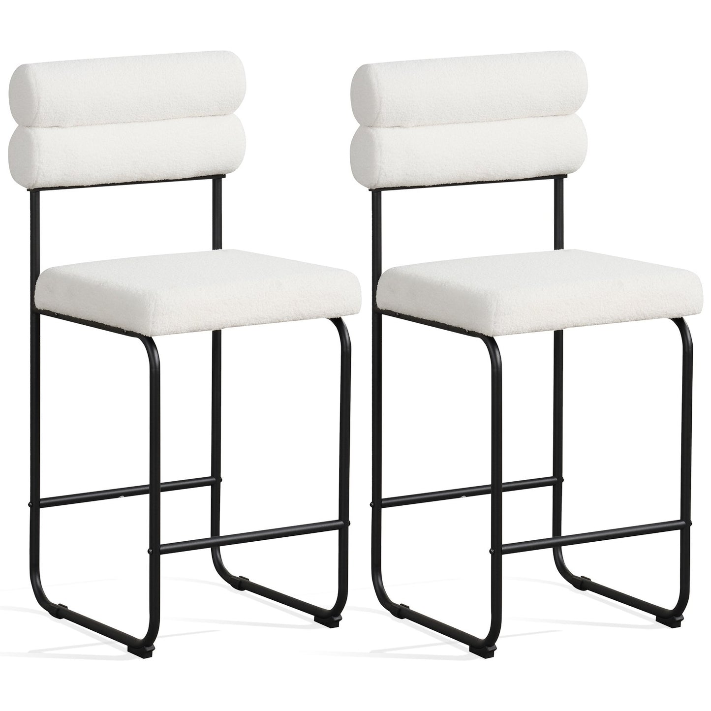 26 Inch Counter Height Bar Stools Set of 2 with Metal Frame and Footrest-Black