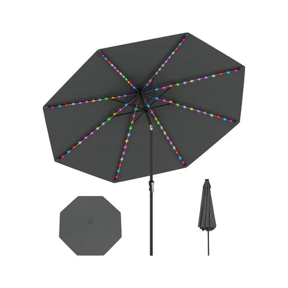 10 Feet Solar Patio Umbrella with 96 Multi-Colored Flowing LED Lights and Tilt Adjustment-Beige