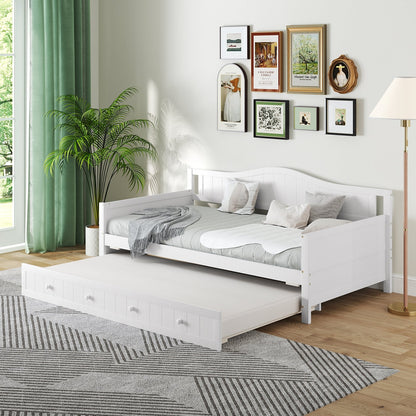 Twin Size Daybed with Trundle and Slats Support on Wheels-Gray