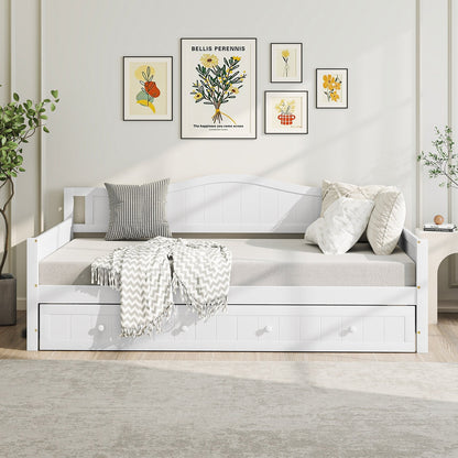 Twin Size Daybed with Trundle and Slats Support on Wheels-Gray