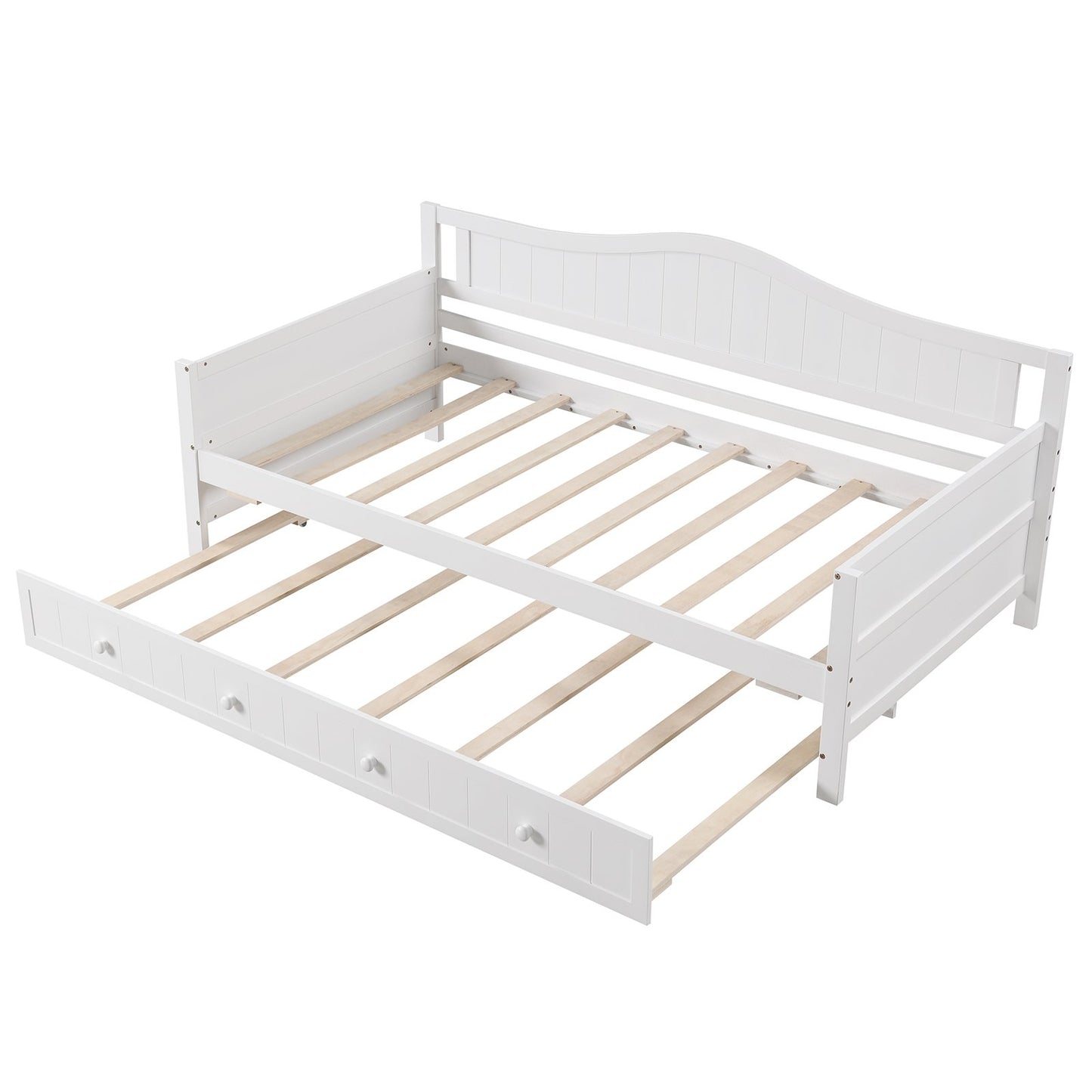 Twin Size Daybed with Trundle and Slats Support on Wheels-Gray