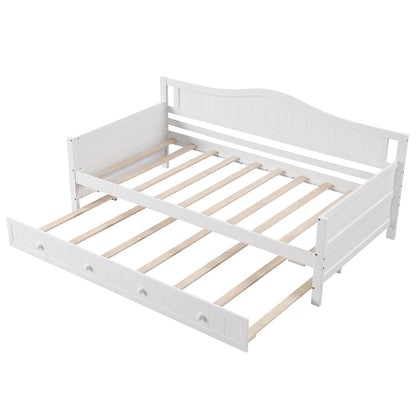 Twin Size Daybed with Trundle and Slats Support on Wheels-Gray