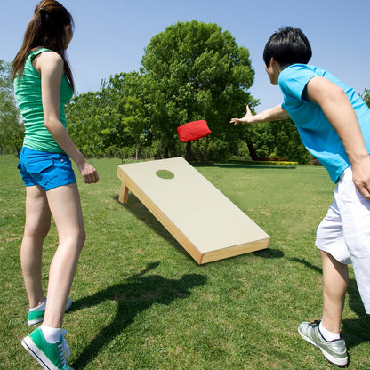Solid wood cornhole board set with 8 bean bags, portable outdoor game for fun backyard play, by Wilsons Home Store.