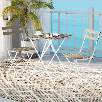 3 Piece Patio Acacia Wood Bistro Set with Slatted Seat and Tabletop-Brown