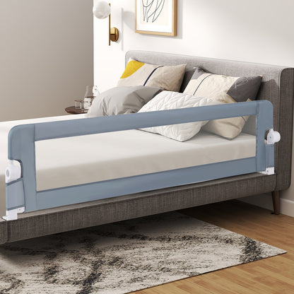 71-Inch Foldable Bed Rail Swing Down Baby Bed Guard Rail with Adjustable Safety Strap-Blue