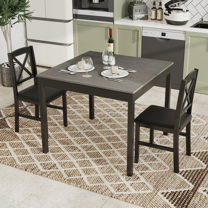 3-Piece Dining Table Set Wooden Square Kitchen Table for 2 People-Brown
