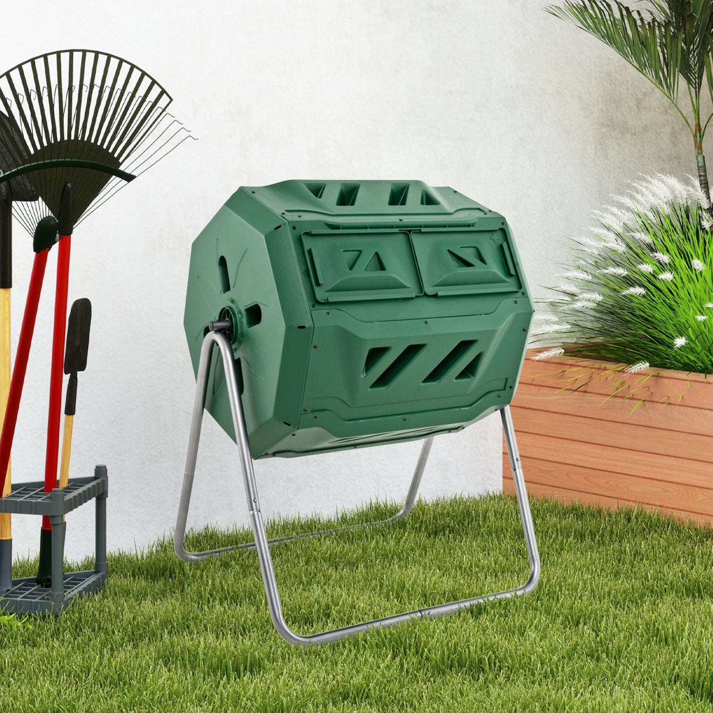 43 Gallon Composting Tumbler Compost Bin with Dual Rotating Chamber