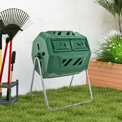 43 Gallon Composting Tumbler Compost Bin with Dual Rotating Chamber