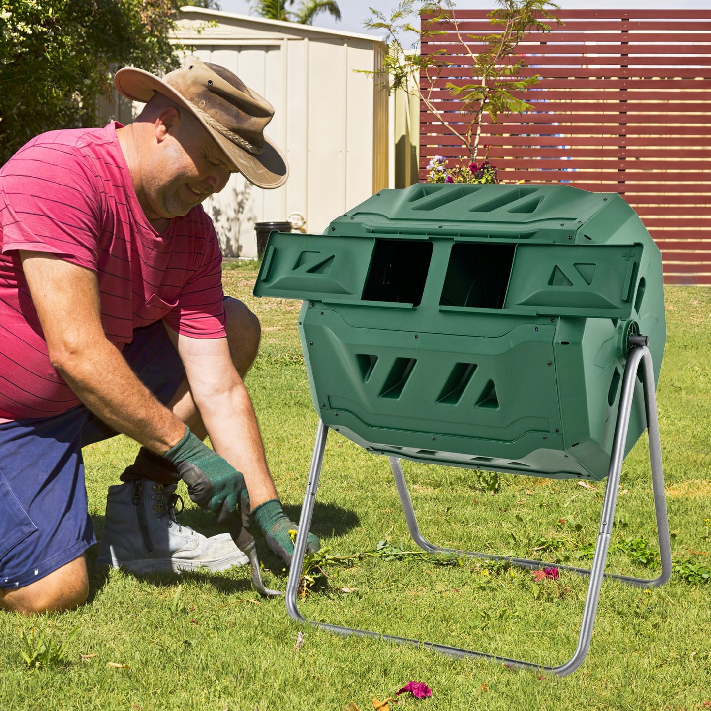 43 Gallon Composting Tumbler Compost Bin with Dual Rotating Chamber