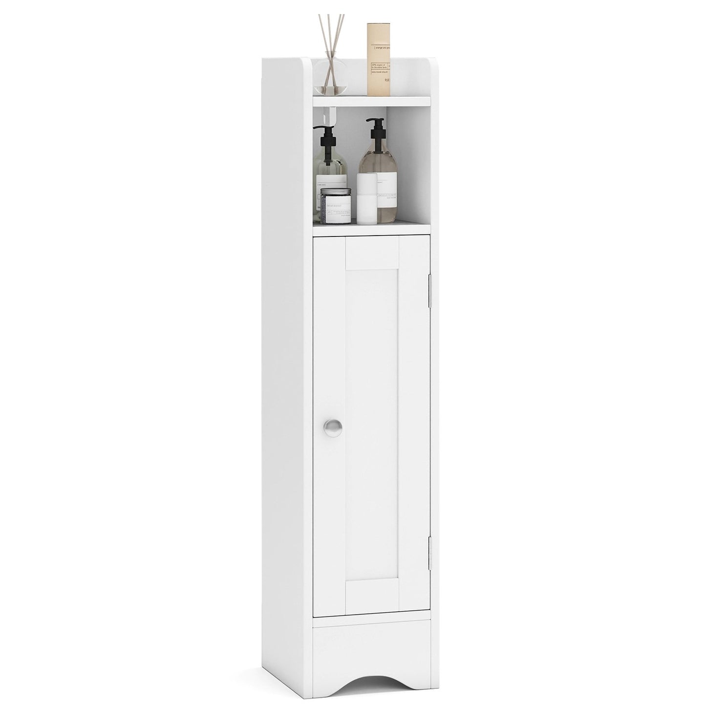 Slim Bathroom Cabinet Corner with 1 Door and Adjustable Shelves-Black