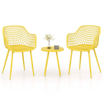 3 Piece Patio Chair Set with PP Seat and Tabletop for Porch-Black
