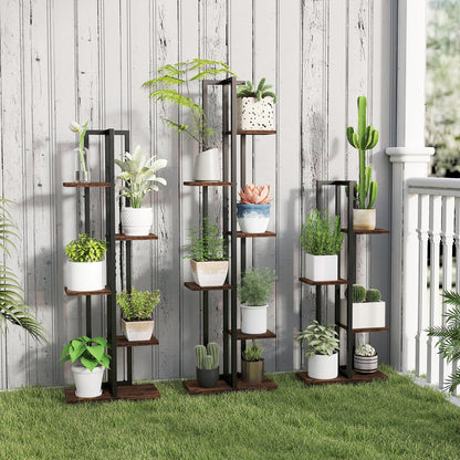 3 Pieces Tall Wood Plant Stand Set 4+5+6-Tier Indoor Flower Stands-Rustic Brown