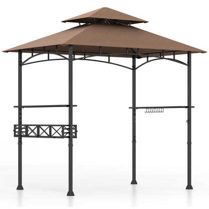 8 x 5 Feet Outdoor Grill Gazebo with 2 Side Shelves and 10 Hooks-Beige