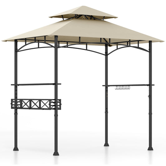 8 x 5 Feet Outdoor Grill Gazebo with 2 Side Shelves and 10 Hooks-Beige