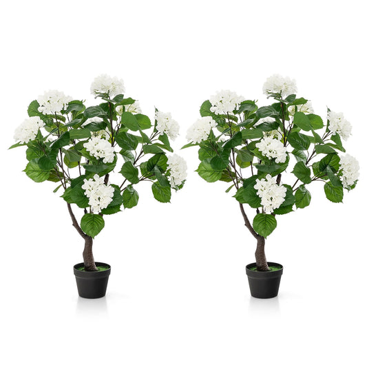Artificial Hydrangea Tree Fake Floral Plant with 11 White Flowers-White