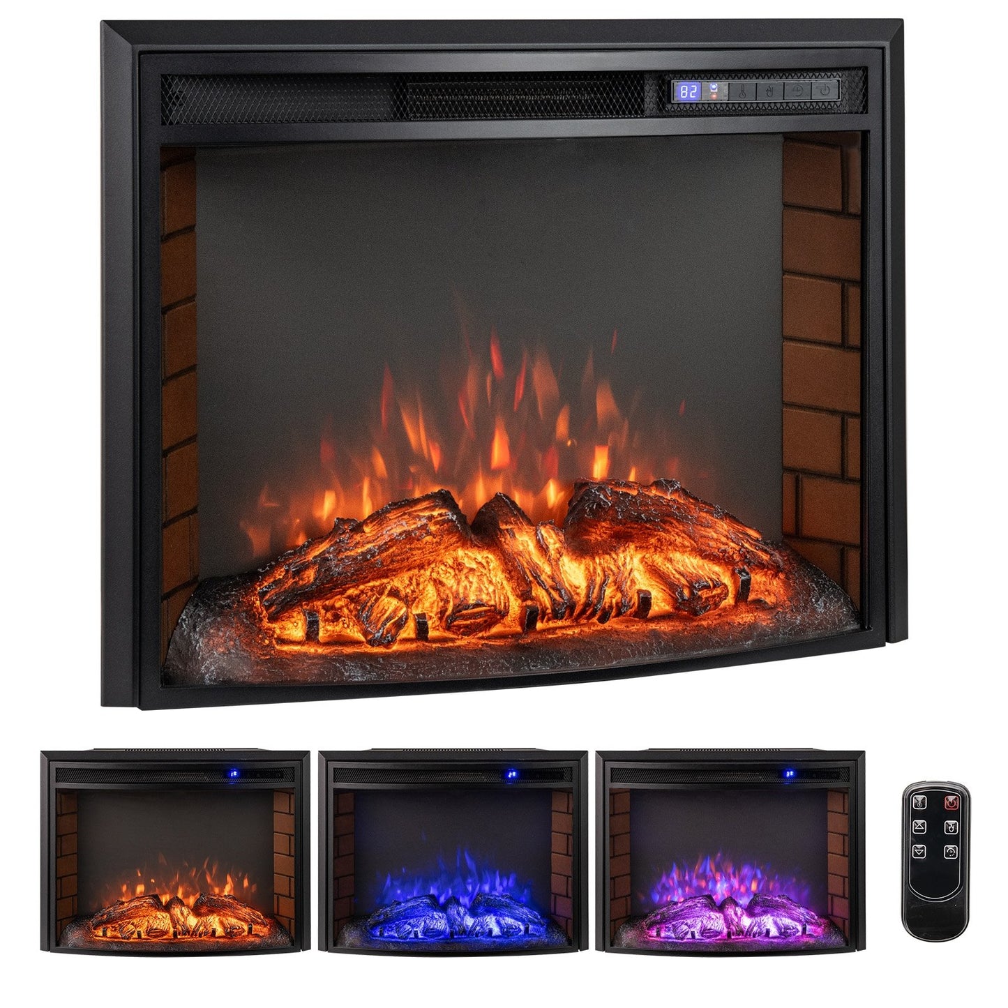 Curved Recessed Electric Fireplace Insert with Remote Control and Overheat Protection-26 Inch