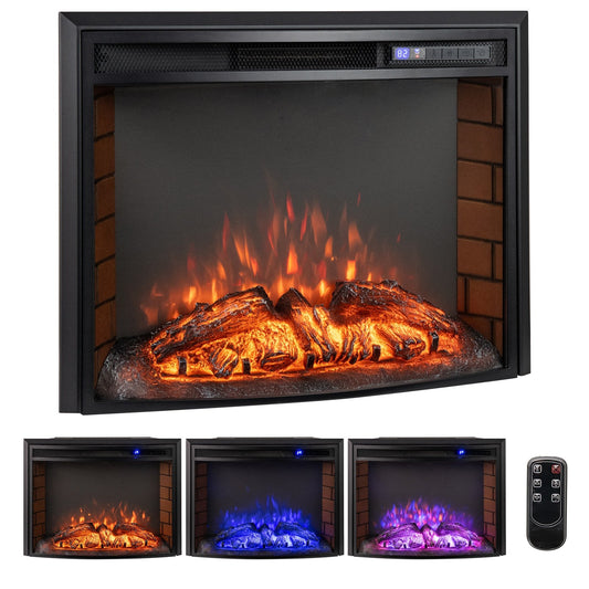 Curved Recessed Electric Fireplace Insert with Remote Control and Overheat Protection-26 Inch