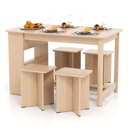 5 Pieces Dining Table Set with Storage Shelf and 4 Stools-Gray