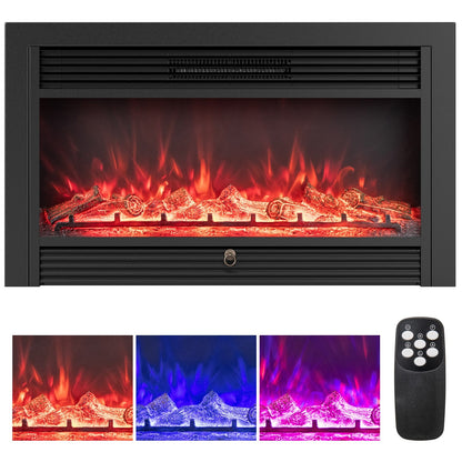 33/36-Inch Electric Fireplace Insert 750W/1500W Recessed Fireplace Heater-1500W