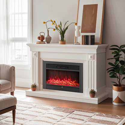 33/36-inch electric fireplace insert by Wilsons Home Store with realistic flames and heating controls for indoor climate comfort.