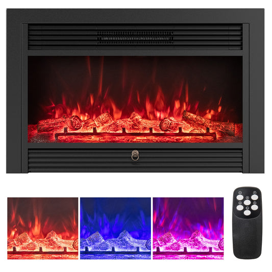33/36-Inch Electric Fireplace Insert 750W/1500W Recessed Fireplace Heater-750W