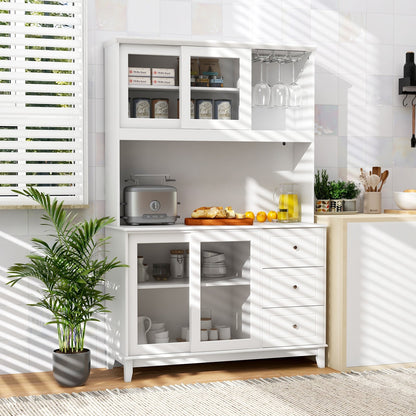 Kitchen Pantry Storage Cabinet Kitchen Hutch with LED lights and Power Outlet-Dark Brown