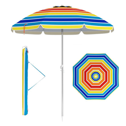 6.5 Feet Beach Umbrella with Sun Shade and Carry Bag without Weight Base-Blue