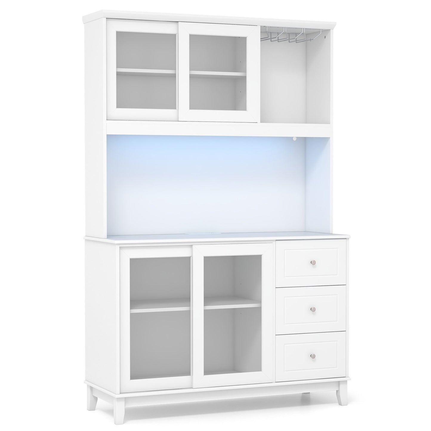 Kitchen Pantry Storage Cabinet Kitchen Hutch with LED lights and Power Outlet-Dark Brown