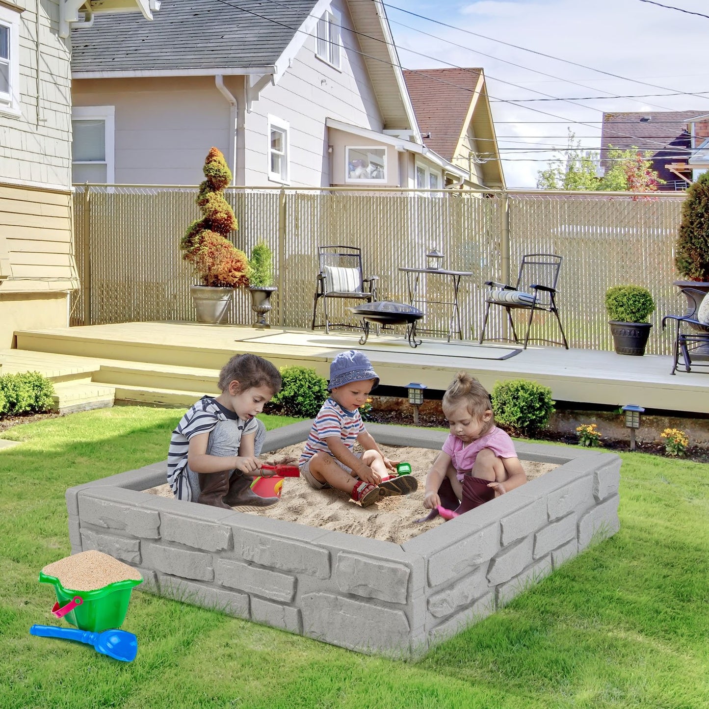 2-In-1 HDPE Kids Sandbox with Cover and Bottom Liner-Brown